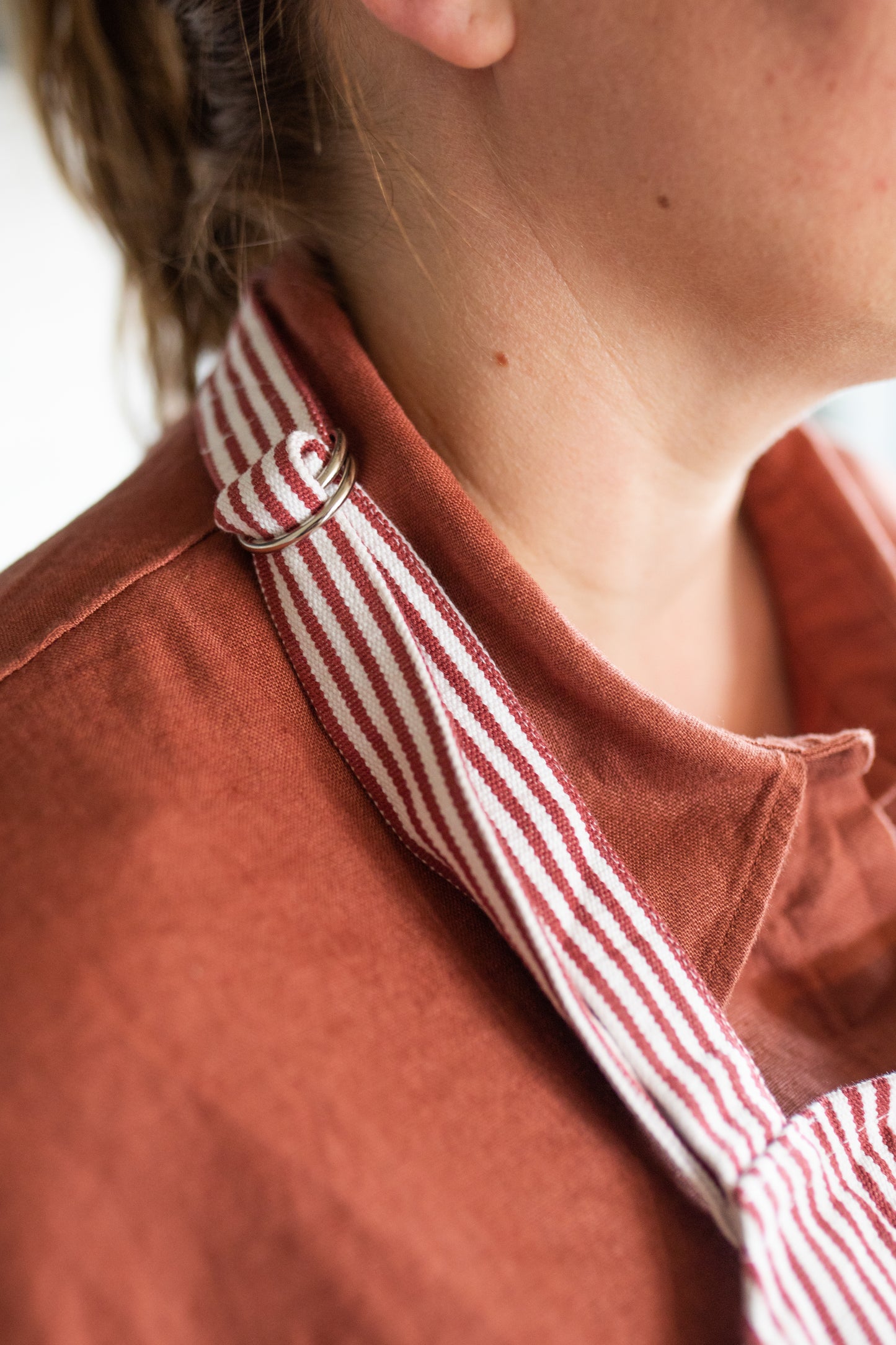 Handloom Apron, Red/White Stripes