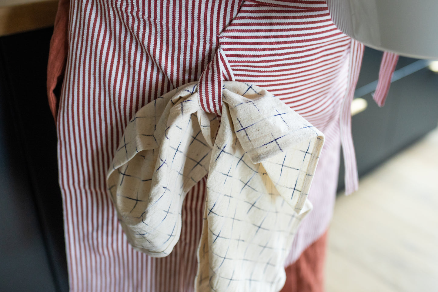 Handloom Apron, Red/White Stripes