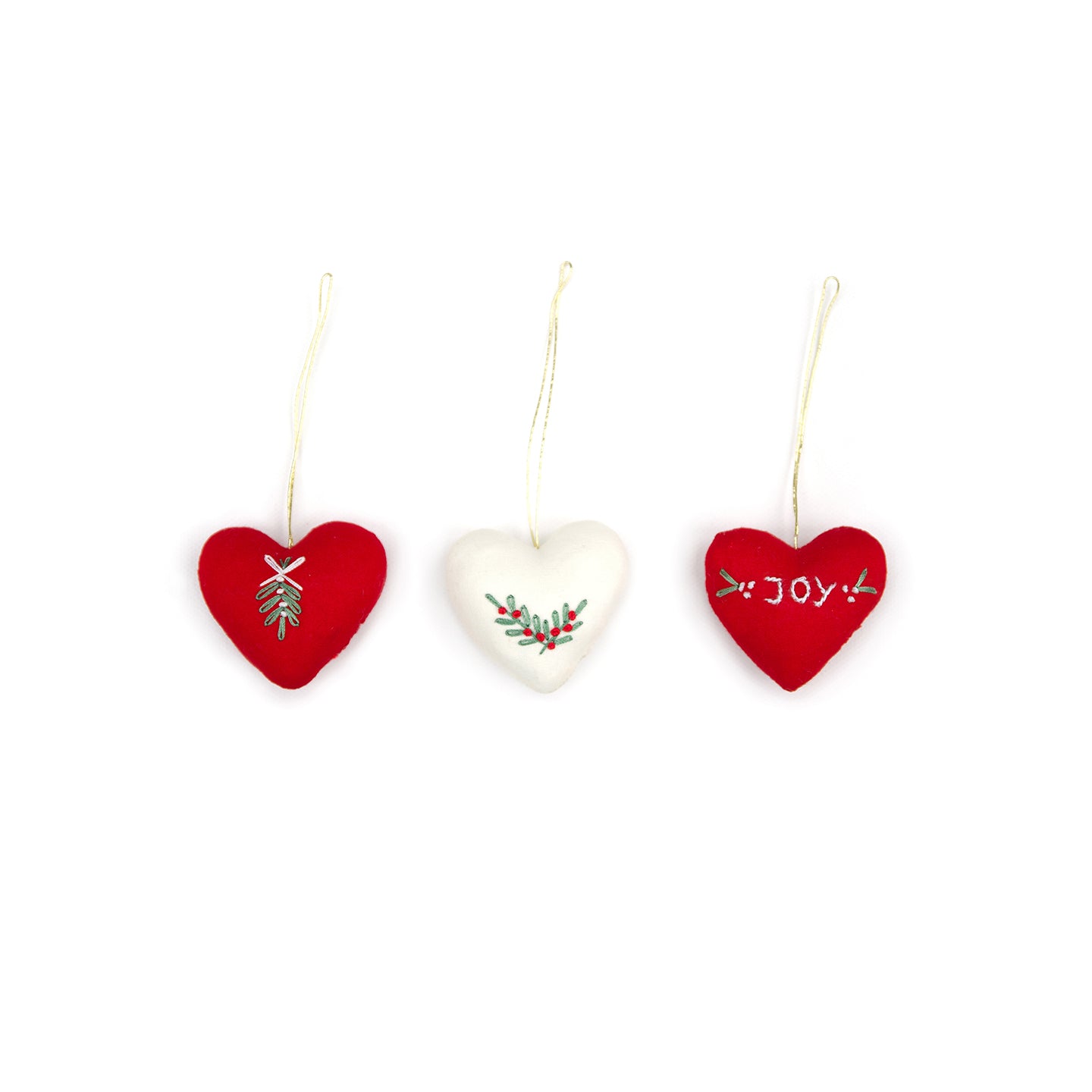 Tiny embroidered hearts “Joy”, set of 3