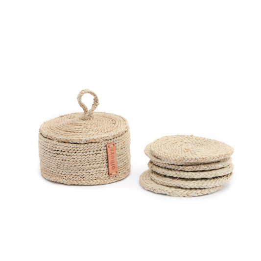 Box with Coasters, Jute Pack of 6